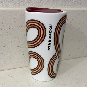 2024 Starbucks Fall Gold Maroon Ribbon Travel Cup 12oz